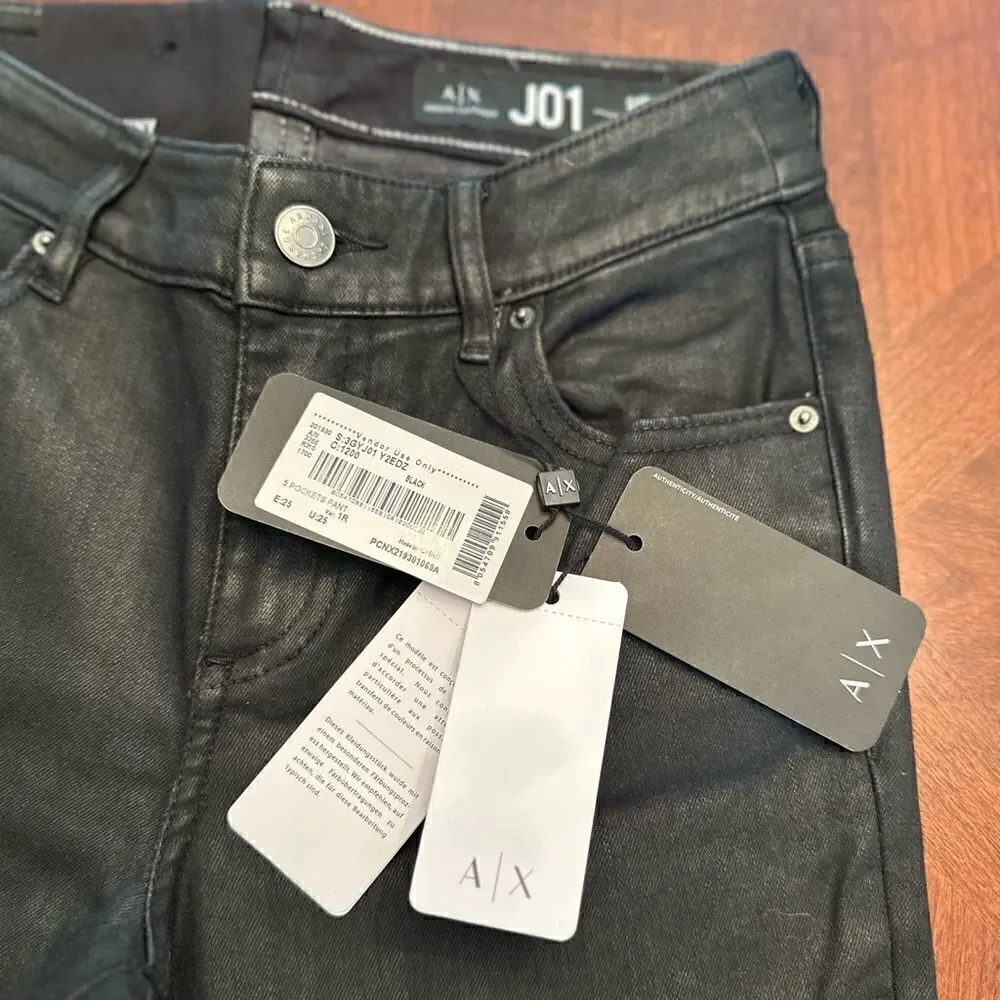 Armani Exchange Women’s J01 skinny mid rise glow jeans in black size 26 R, NWT